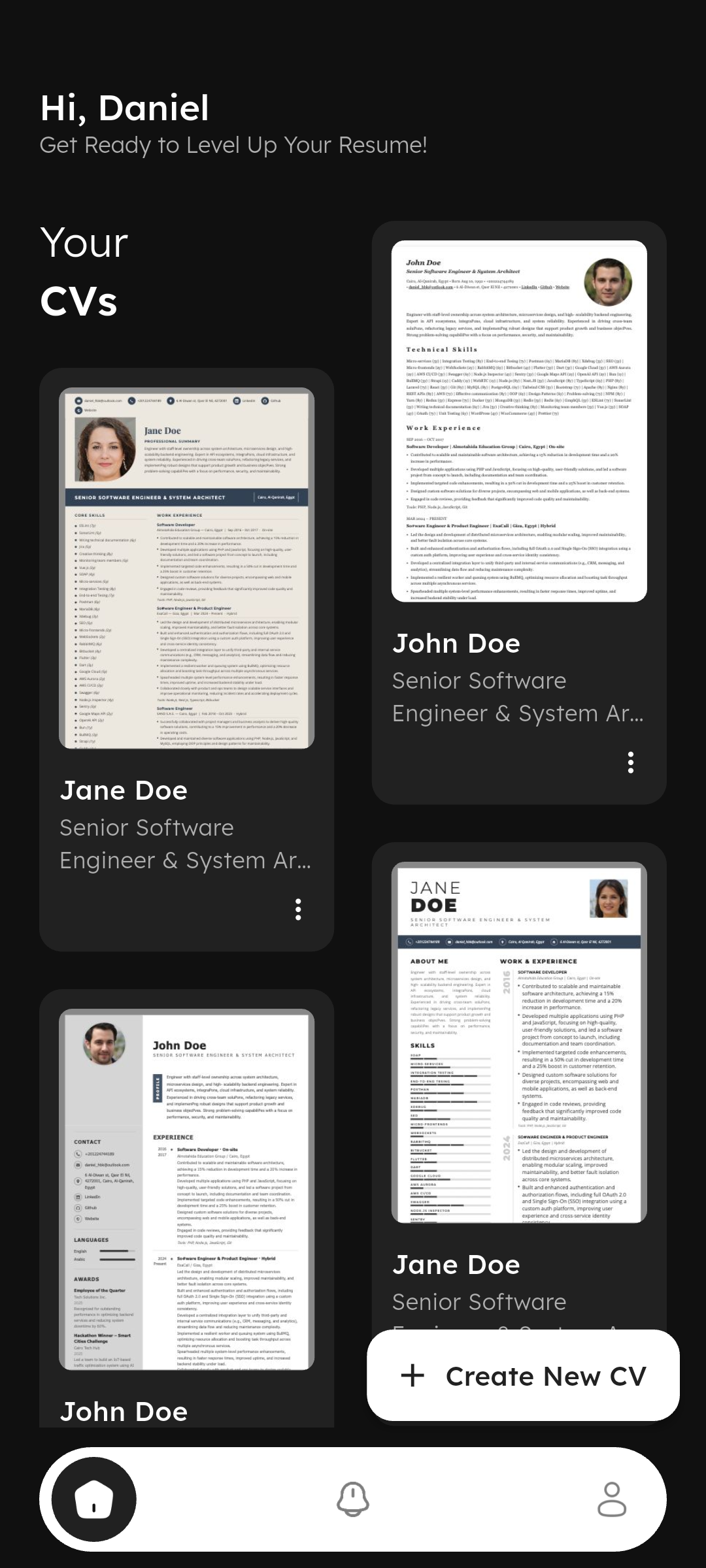 CV Foundry app home screen